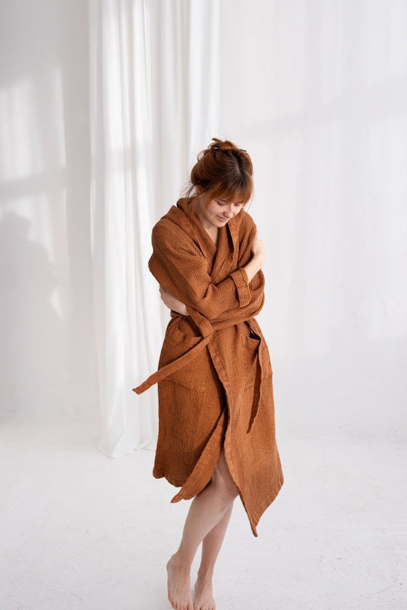 SUN linen bathrobe. Unisex waffle linen high quality bathrobe.