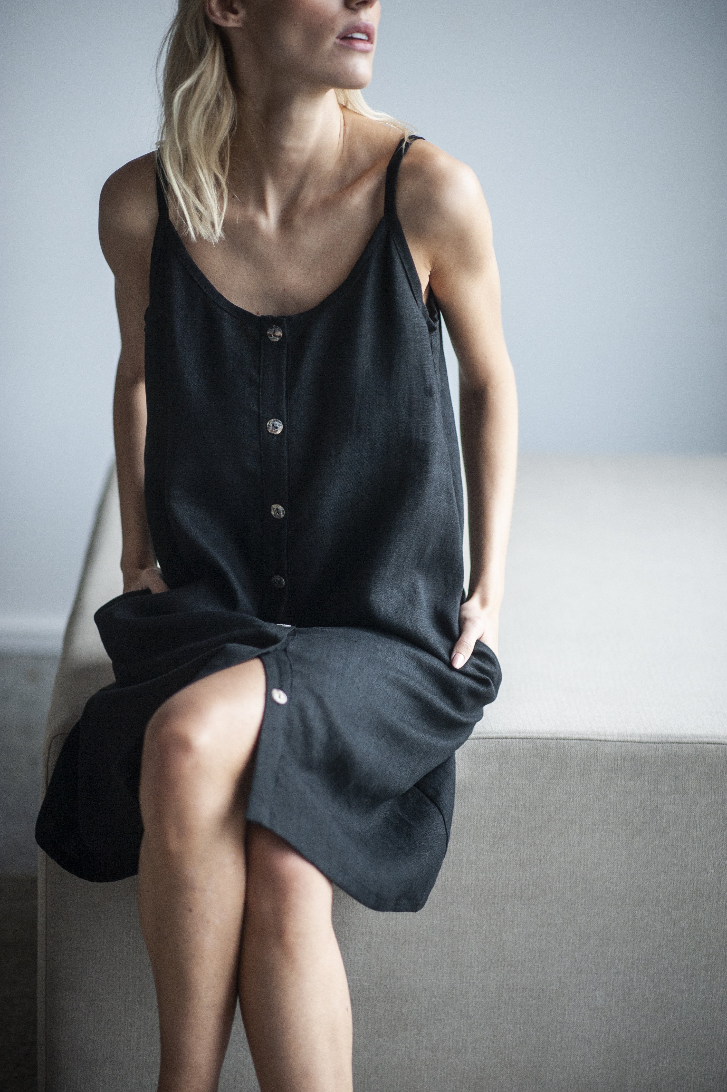 Black linen clearance slip dress