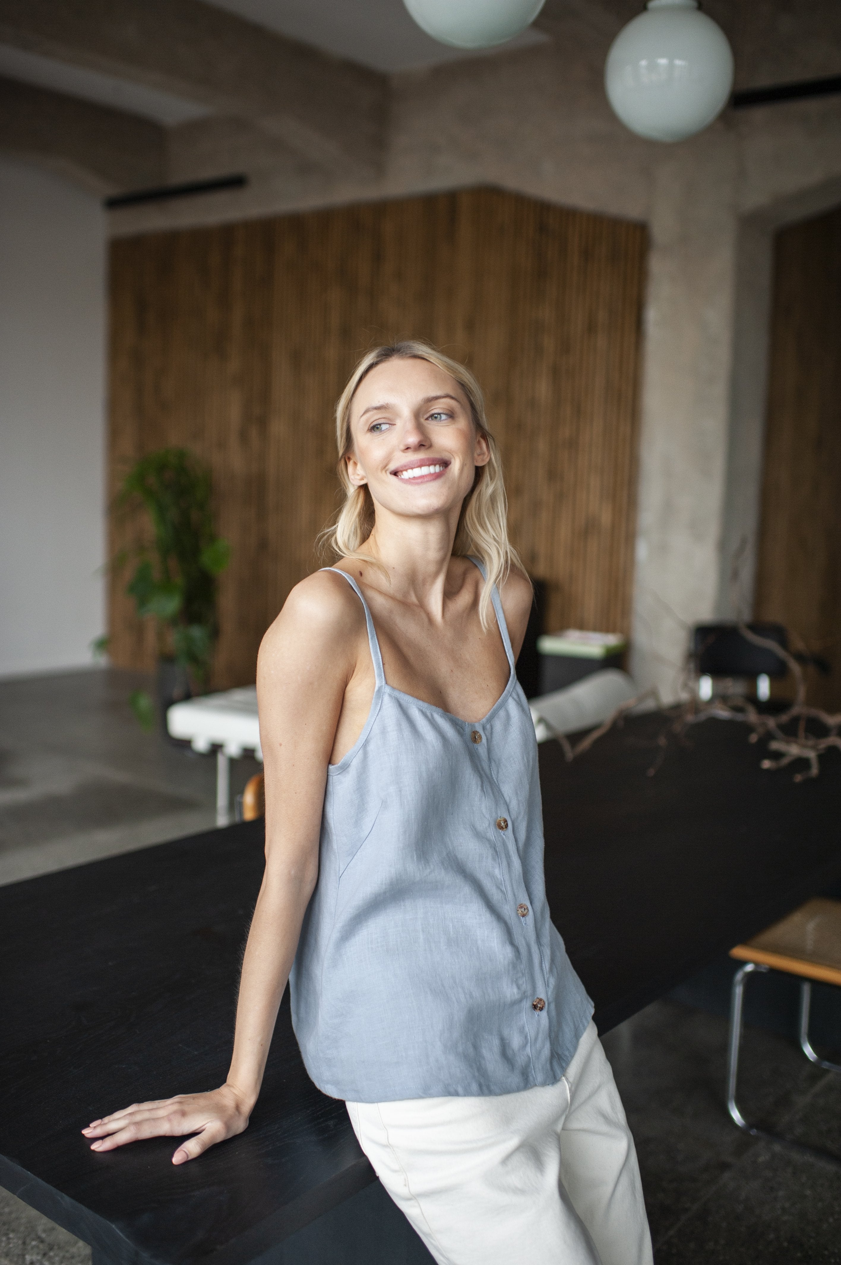 Ice Blue Linen Cami Top With Straps – Sand Snow Linen