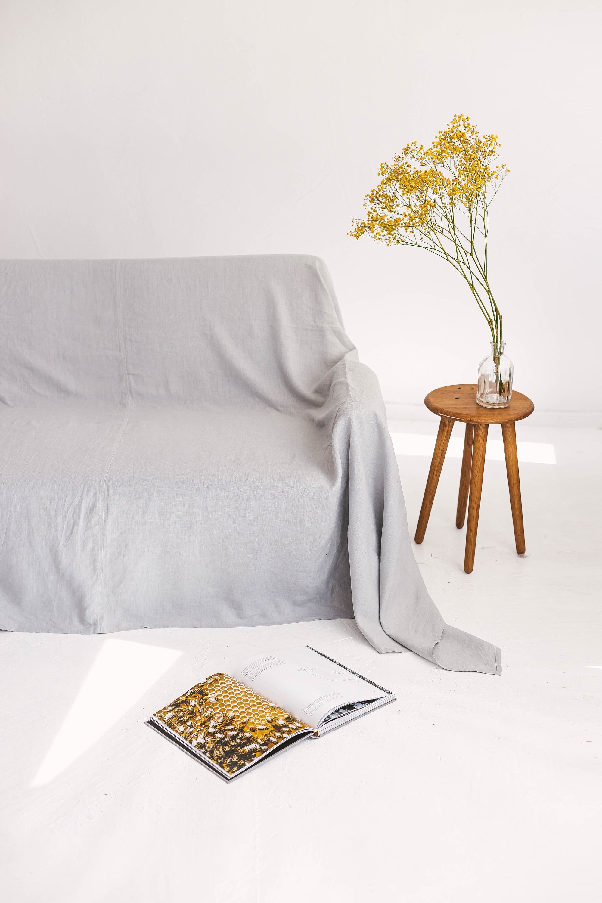 Cloud Gray Linen Couch Cover Sand Snow Linen