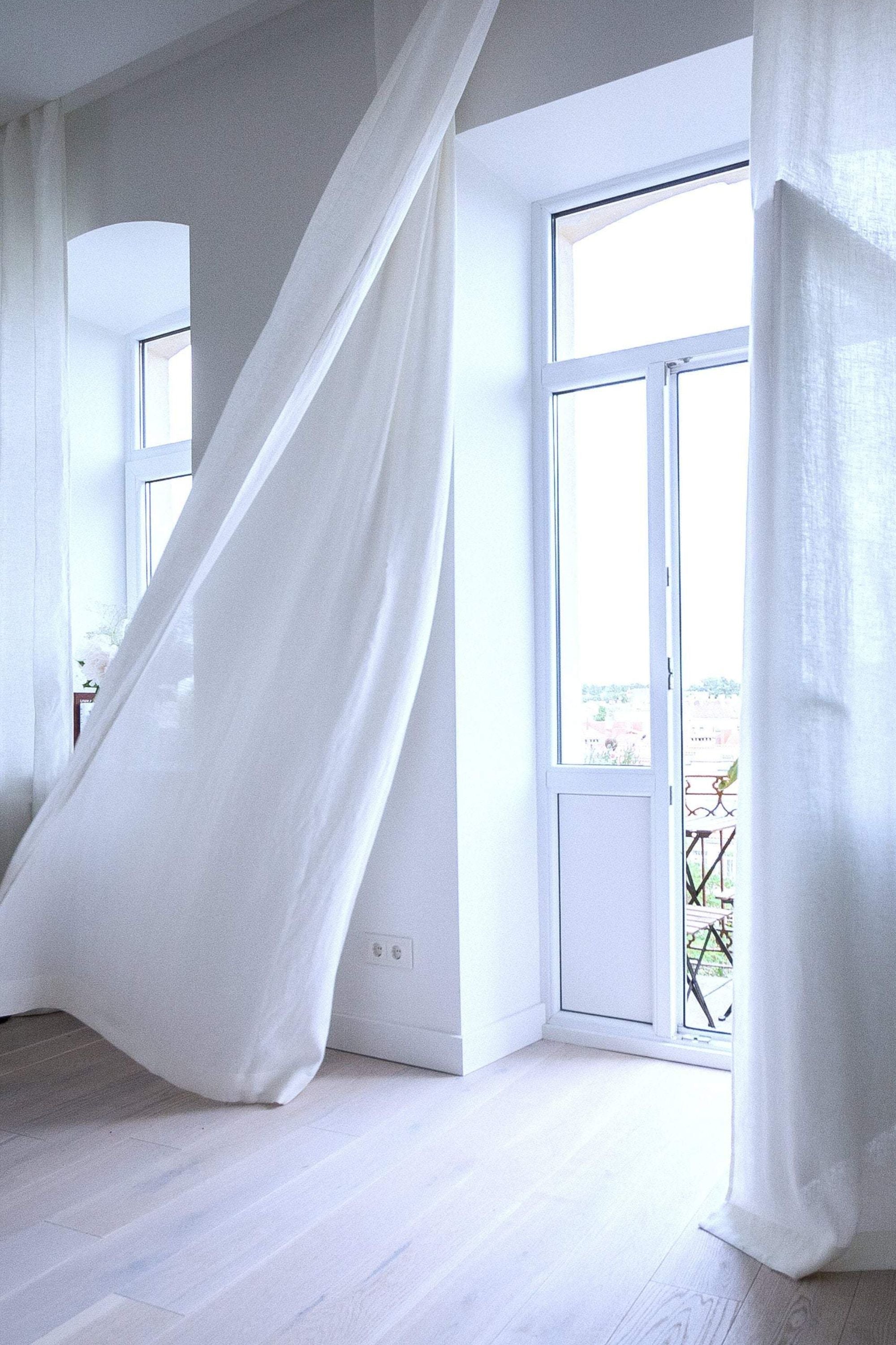 White lined curtains discount
