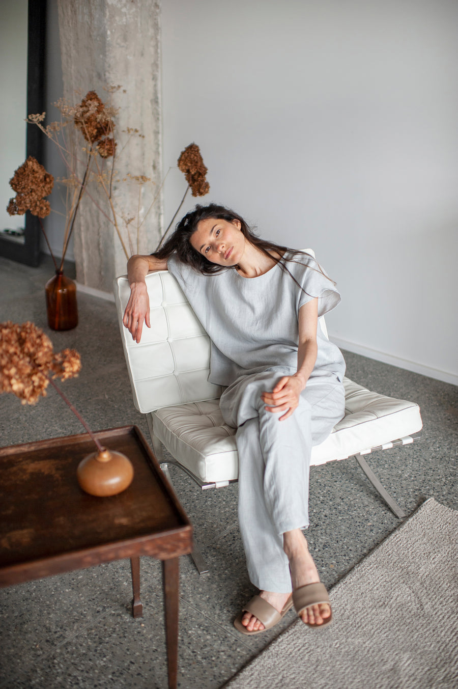 Natural light linen pajama set