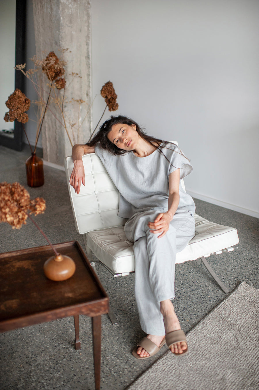 White linen pajama set