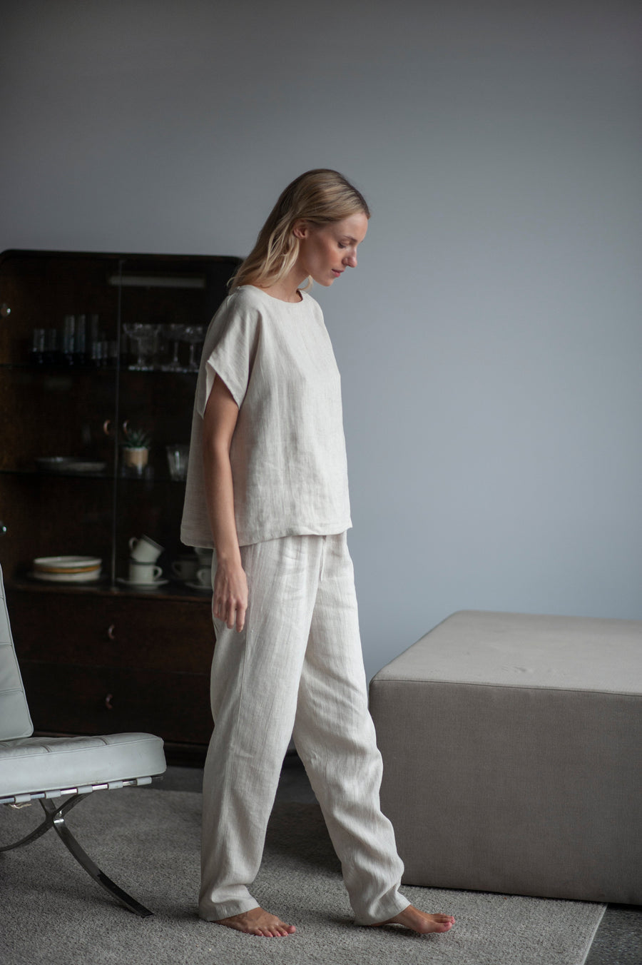 White linen pajama set