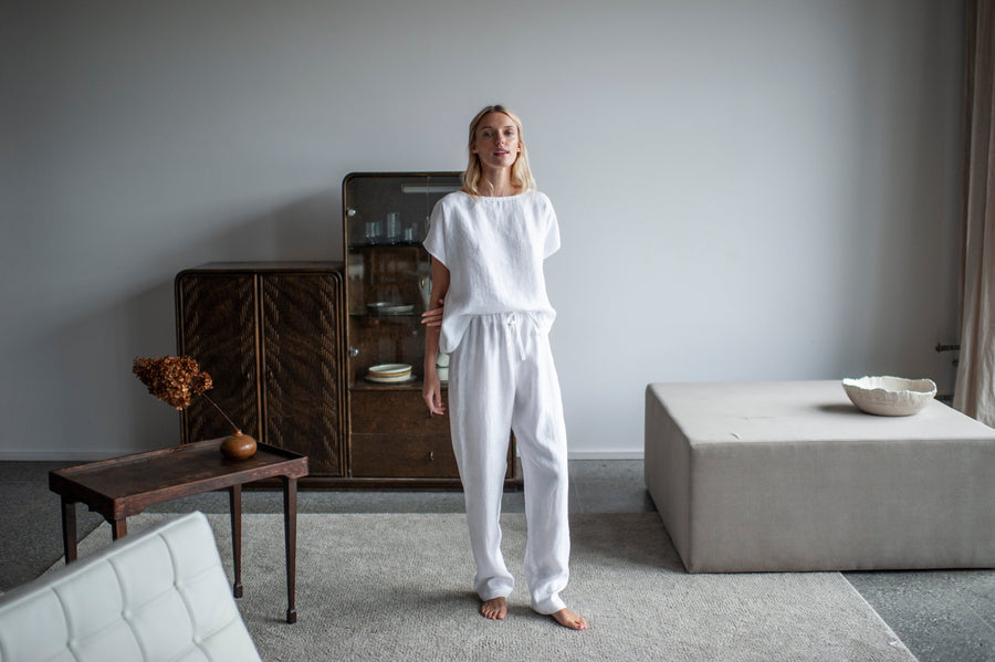 White linen pajama set
