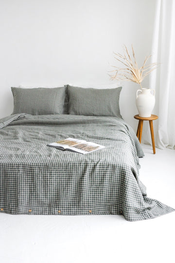 gray gingham linen bedding set