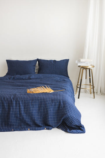 blue linen bedding set