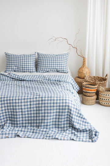 blue gingham linen bedding