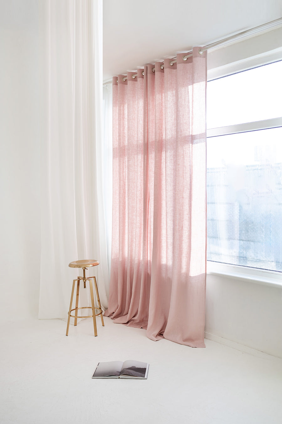 pink linen curtain