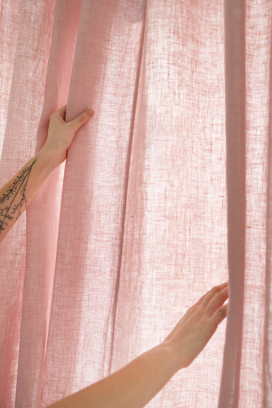 pink linen curtain