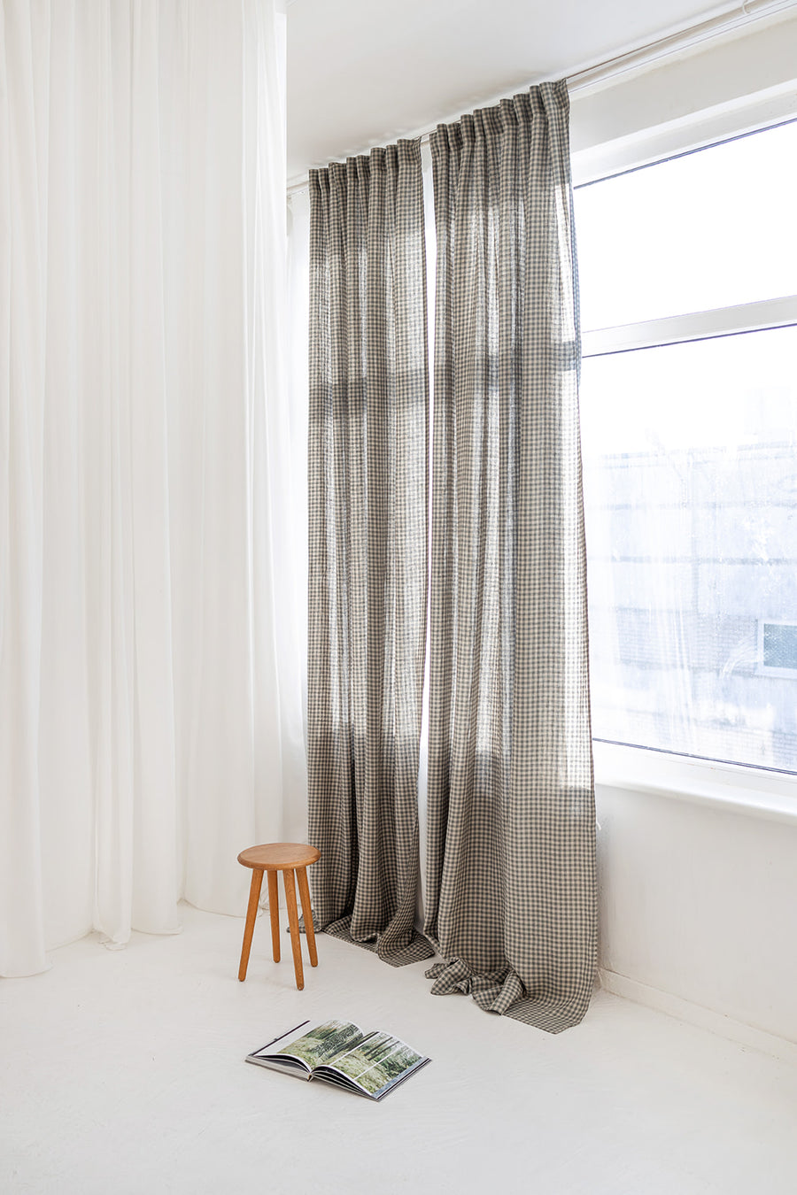 gingham linen curtain