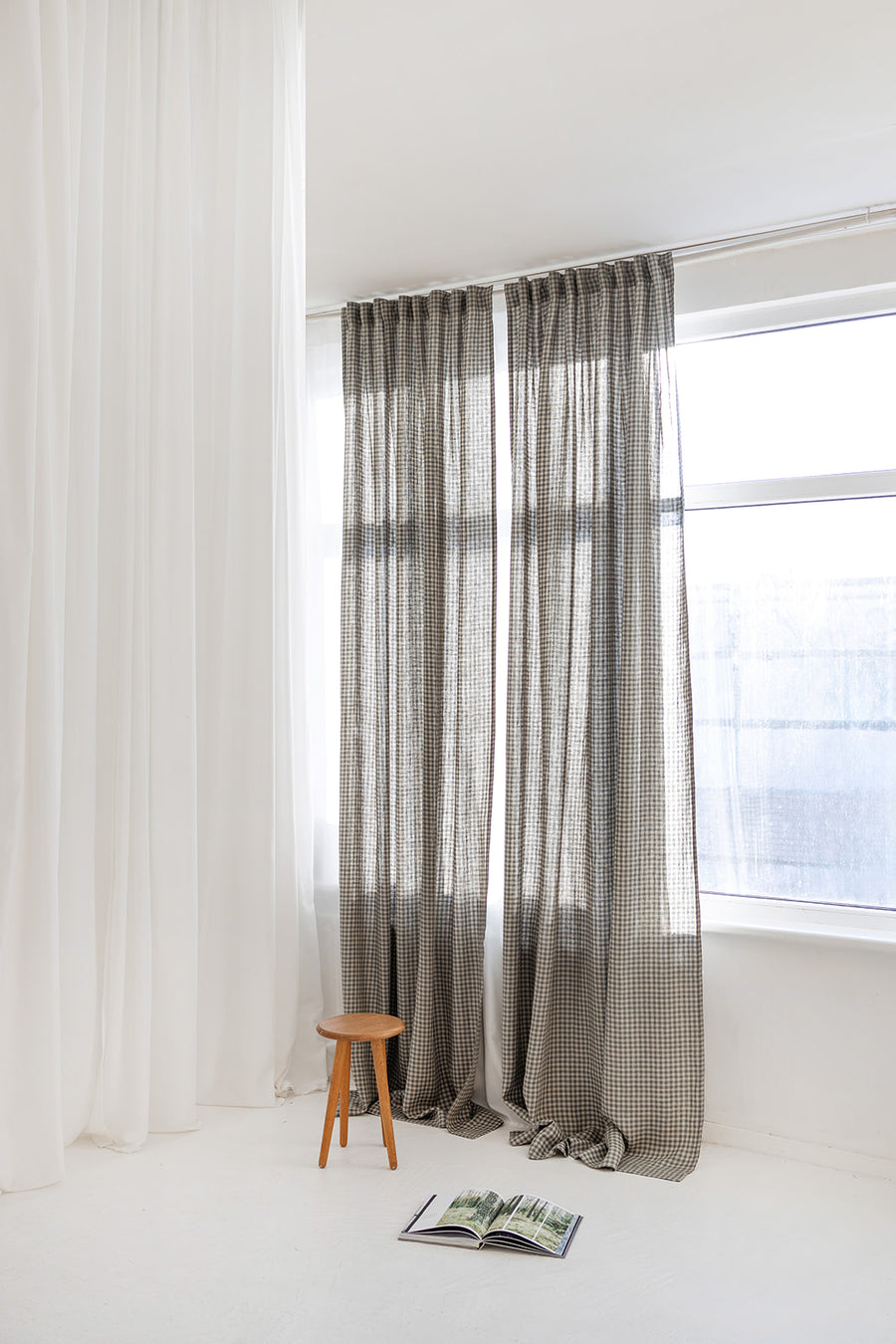 gingham linen curtain