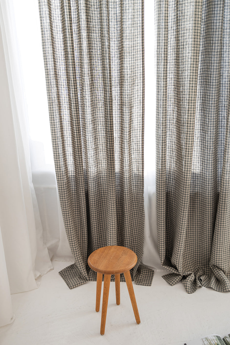 gingham linen curtain