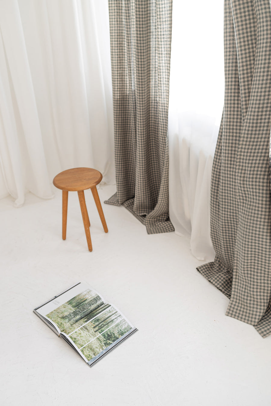 gingham linen curtain