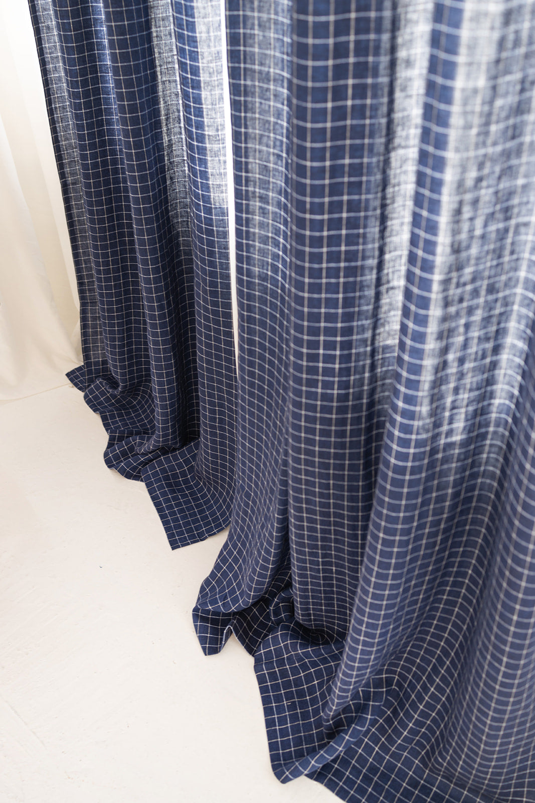 Navy Blue Windowpane Linen Curtain – Sand Snow Linen