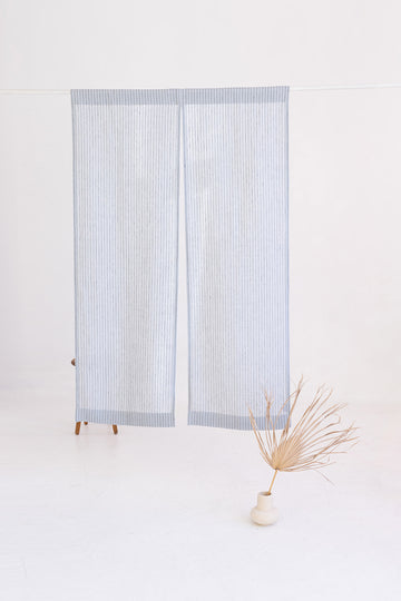 Ash Gray Pinstripe Linen Japanese Noren Curtain