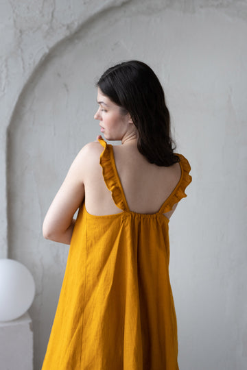 mustard linen dress