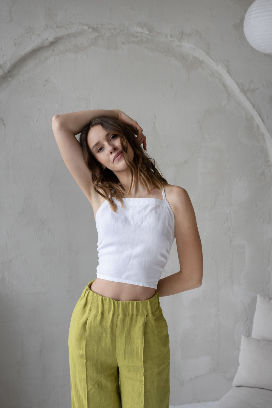 White Linen Crop Top With Open Back