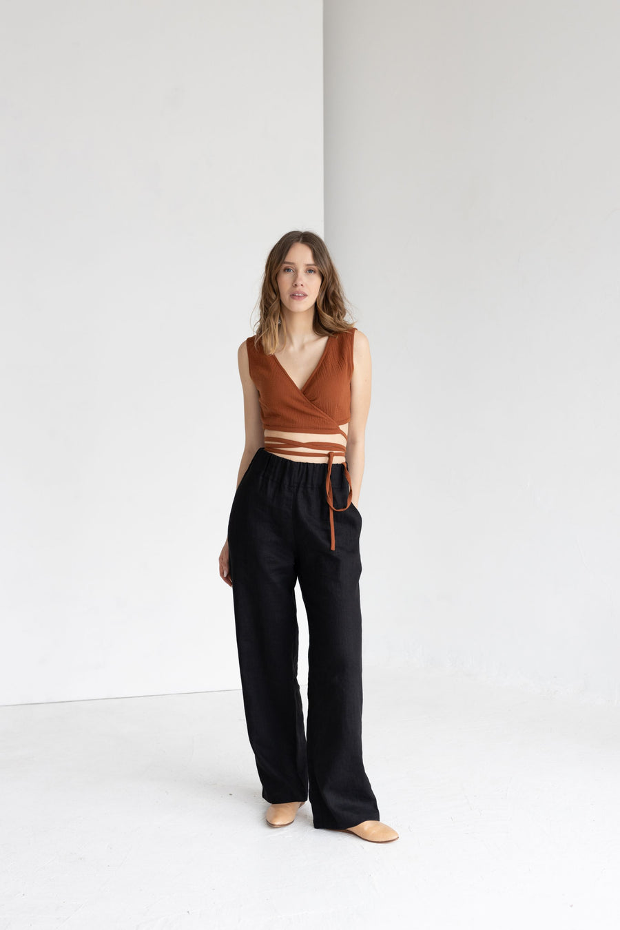 Terracotta Muslin Wrap Crop Top With Ties