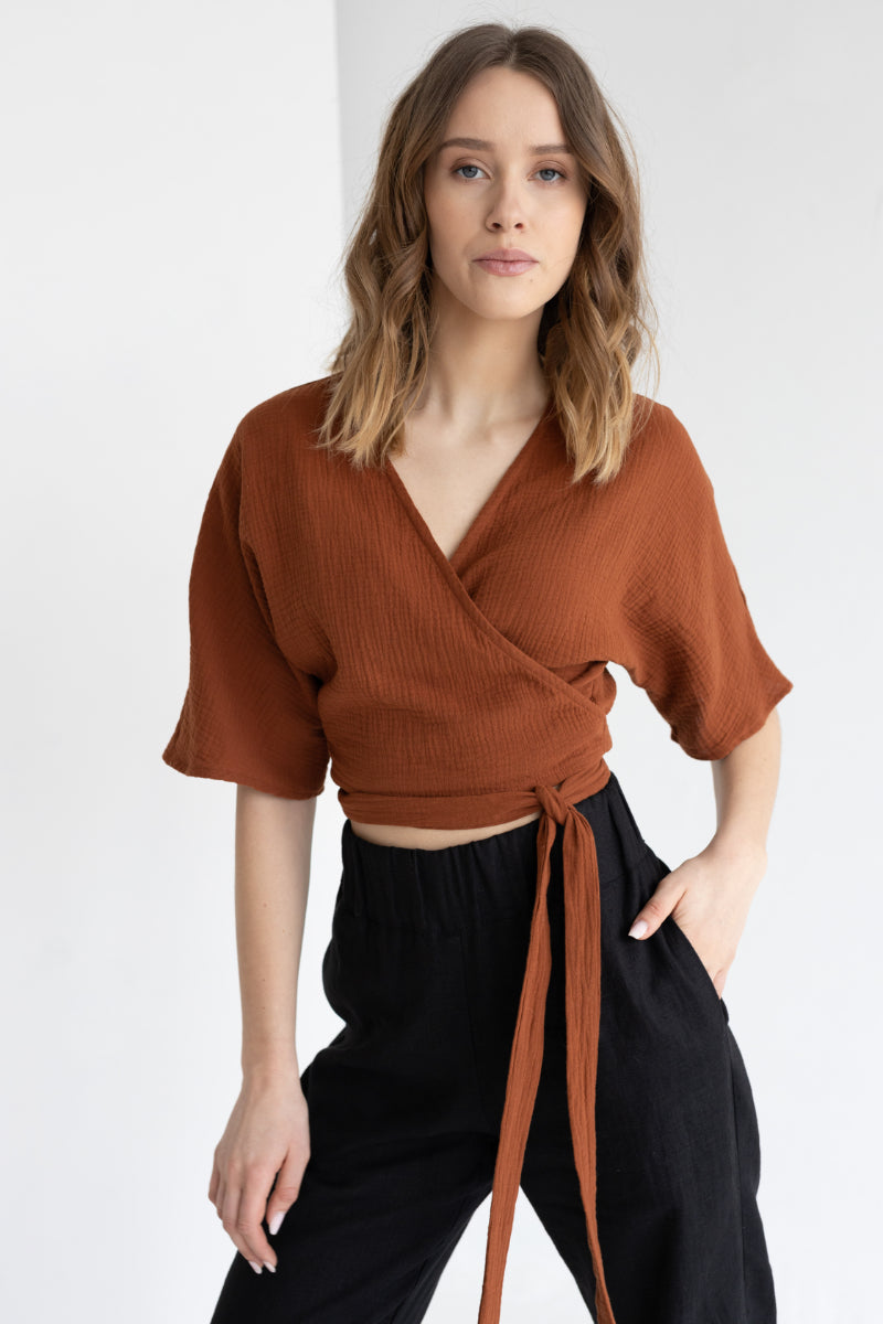 gauze wrap blouse