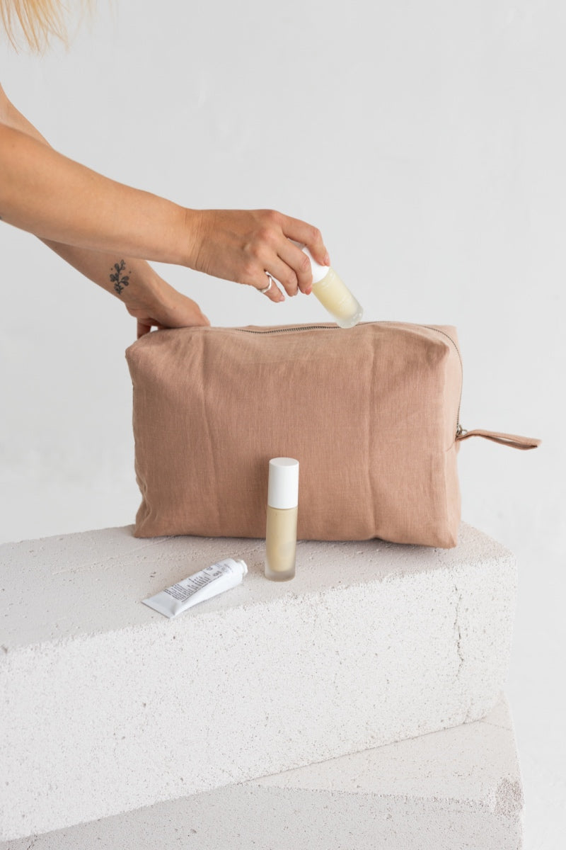 linen makeup bag