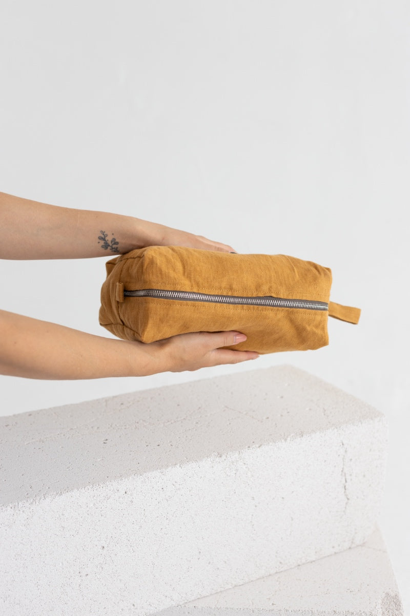 Rusty linen makeup bag