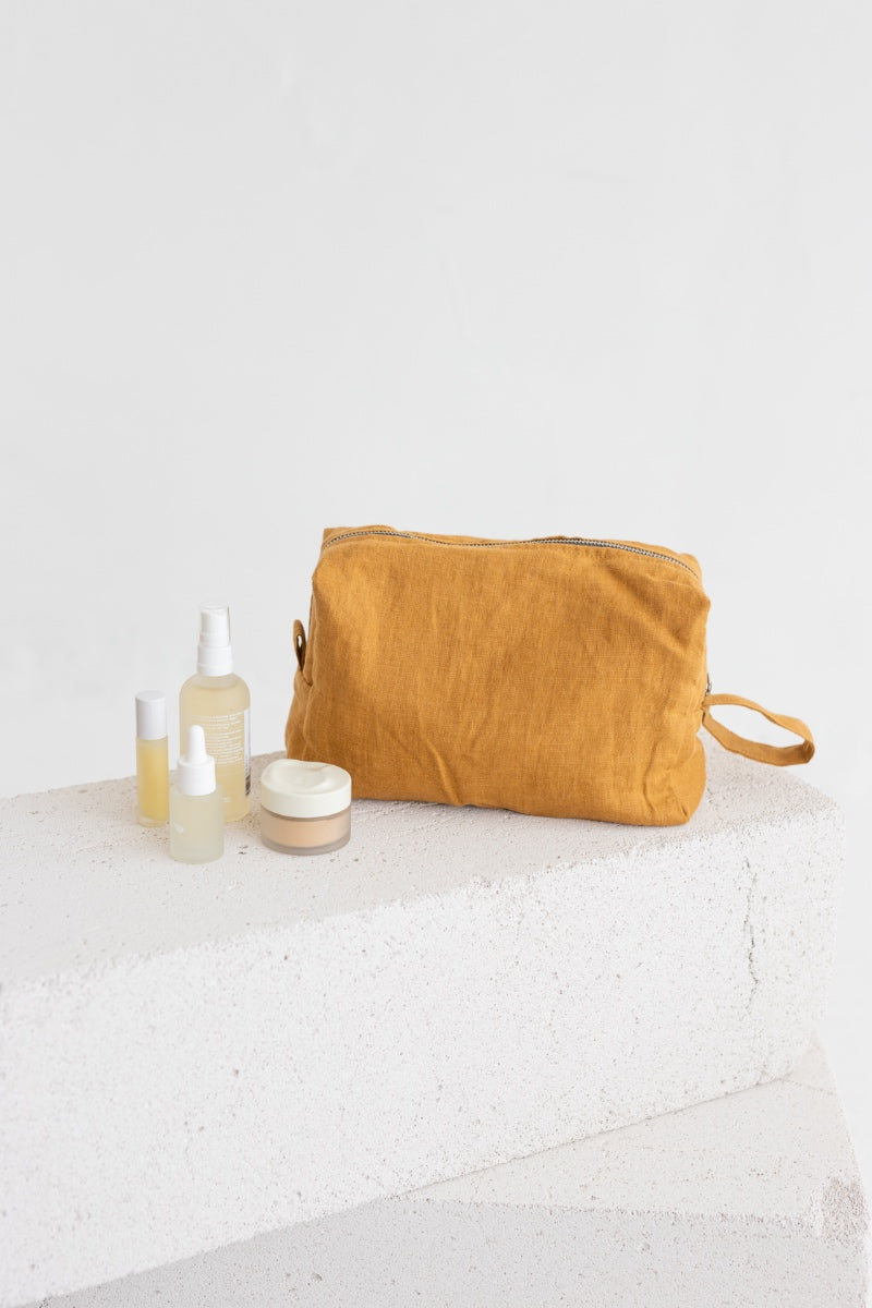 linen makeup bag