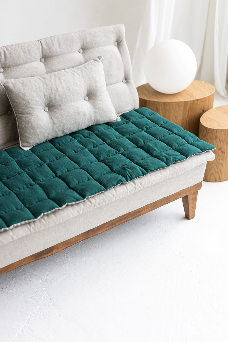 Quilted Two-sided Emerald Linen Couch Cover