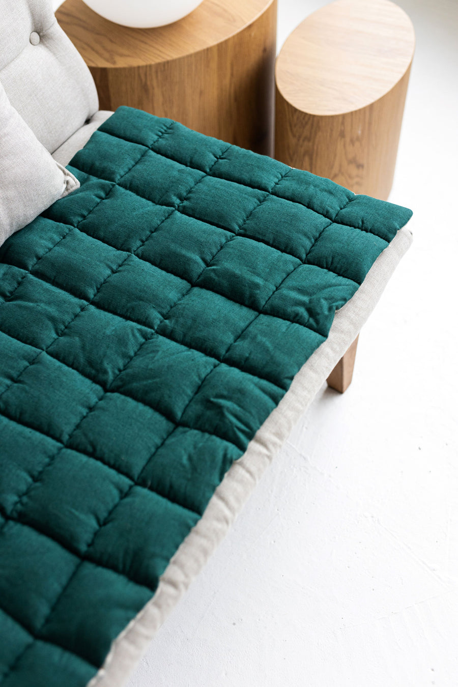 Quilted Two-sided Emerald Linen Couch Cover