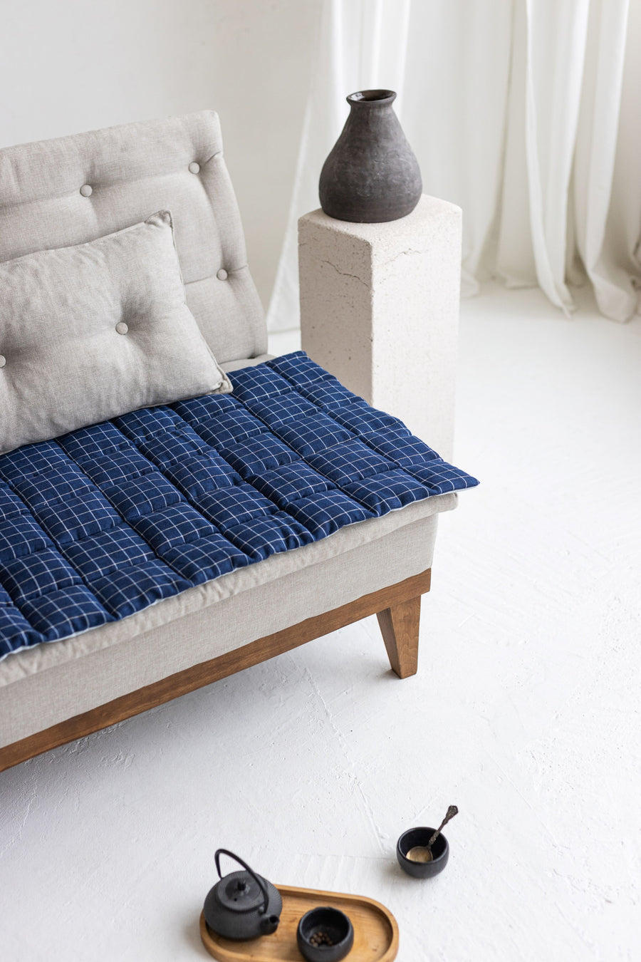 Two-sided Blue Linen Couch Cover