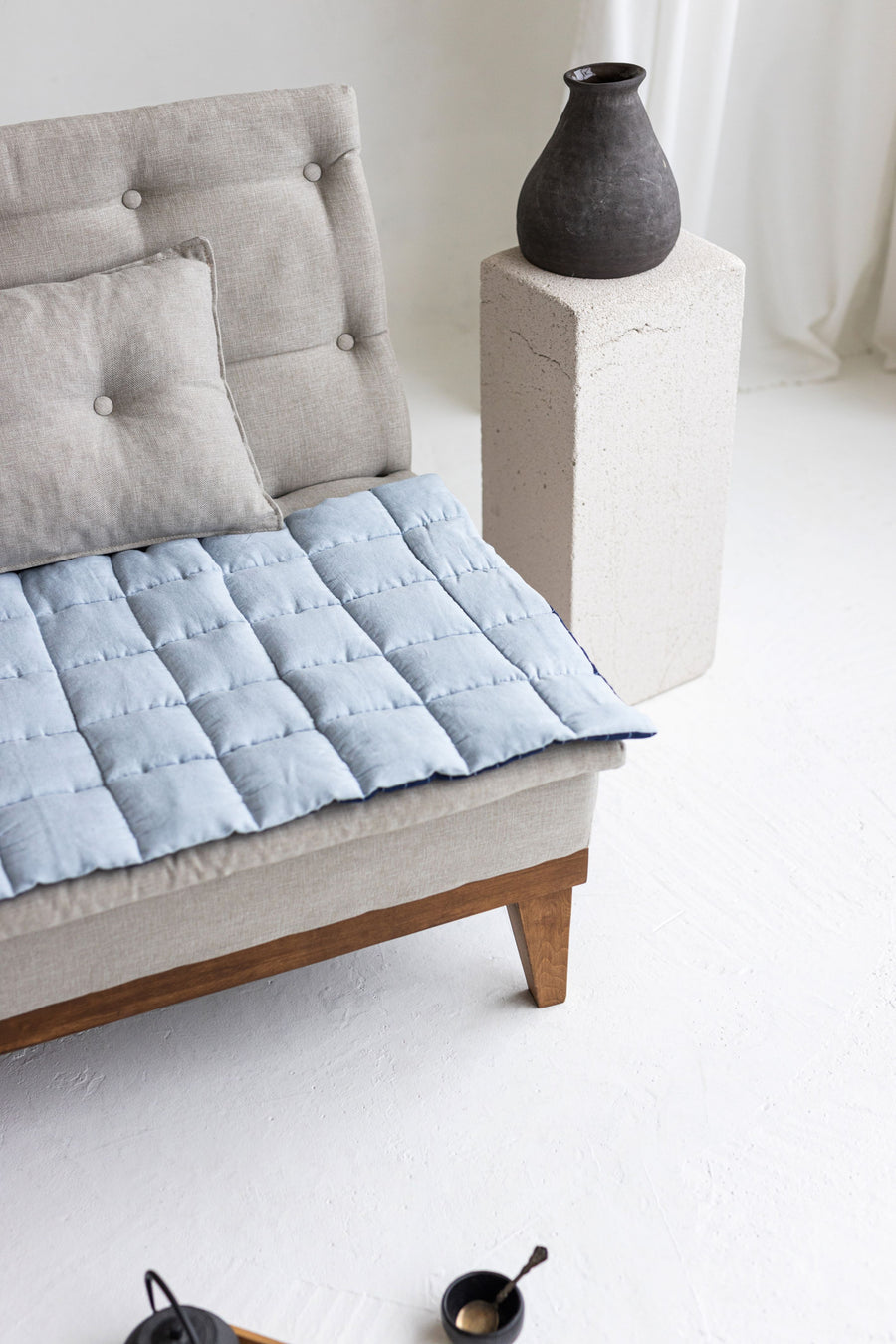 Two-sided Blue Linen Couch Cover