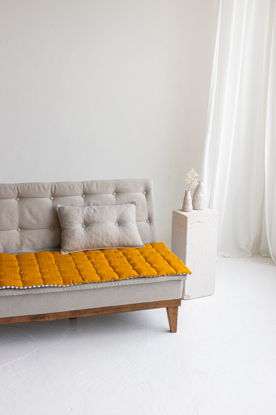 Two-sided Mustard Linen Couch Cover