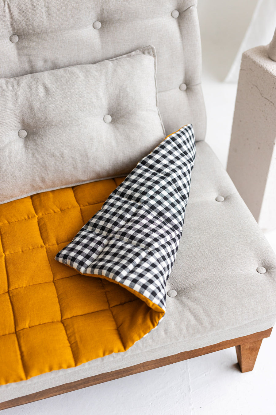 Two-sided Mustard Linen Couch Cover