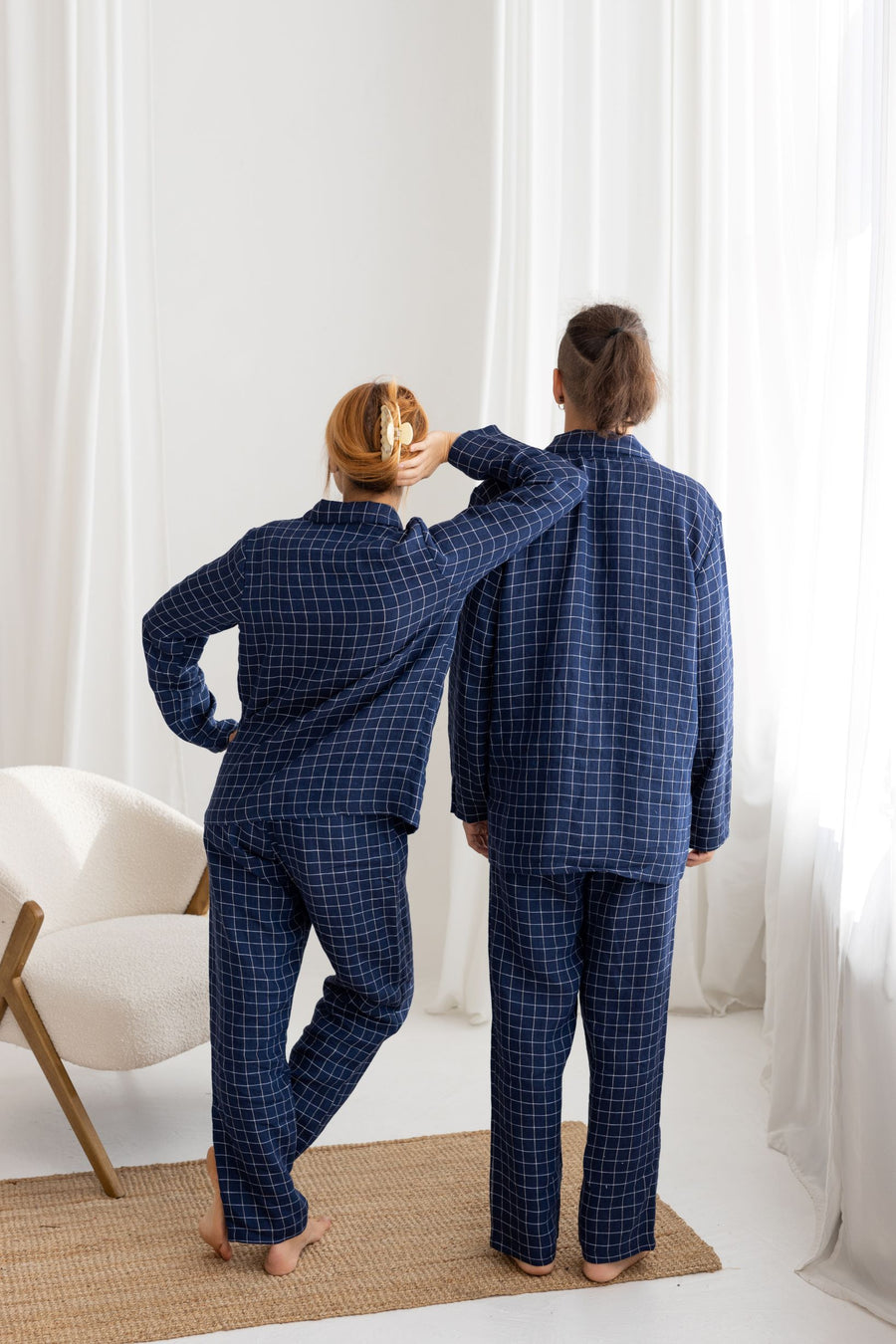 Blue Linen Pajama Set For Men