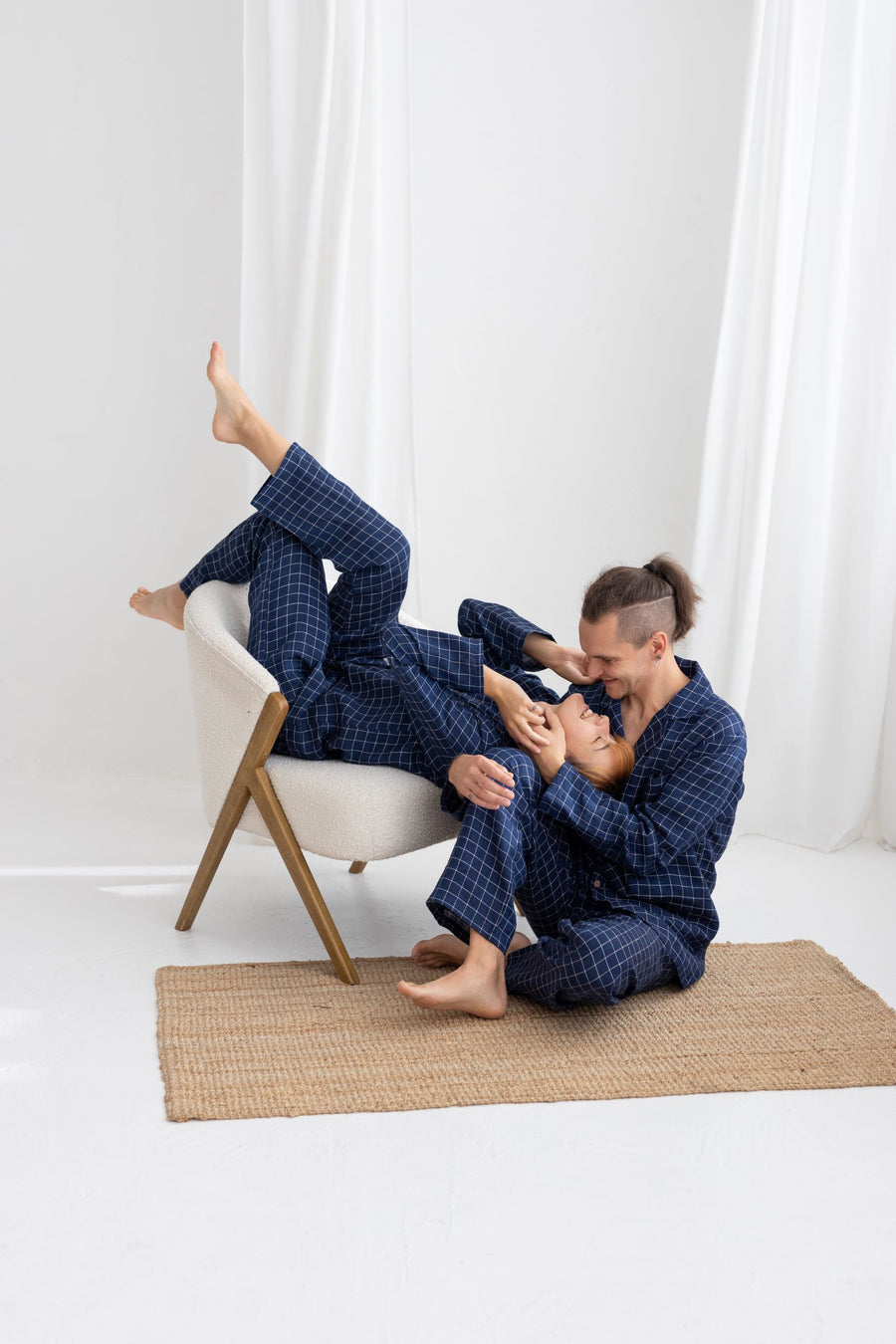 Blue Linen Pajama Set For Men