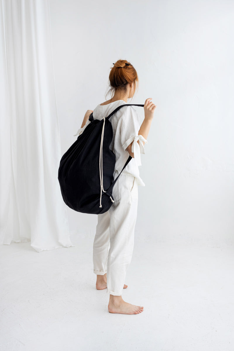 linen laundry backpack