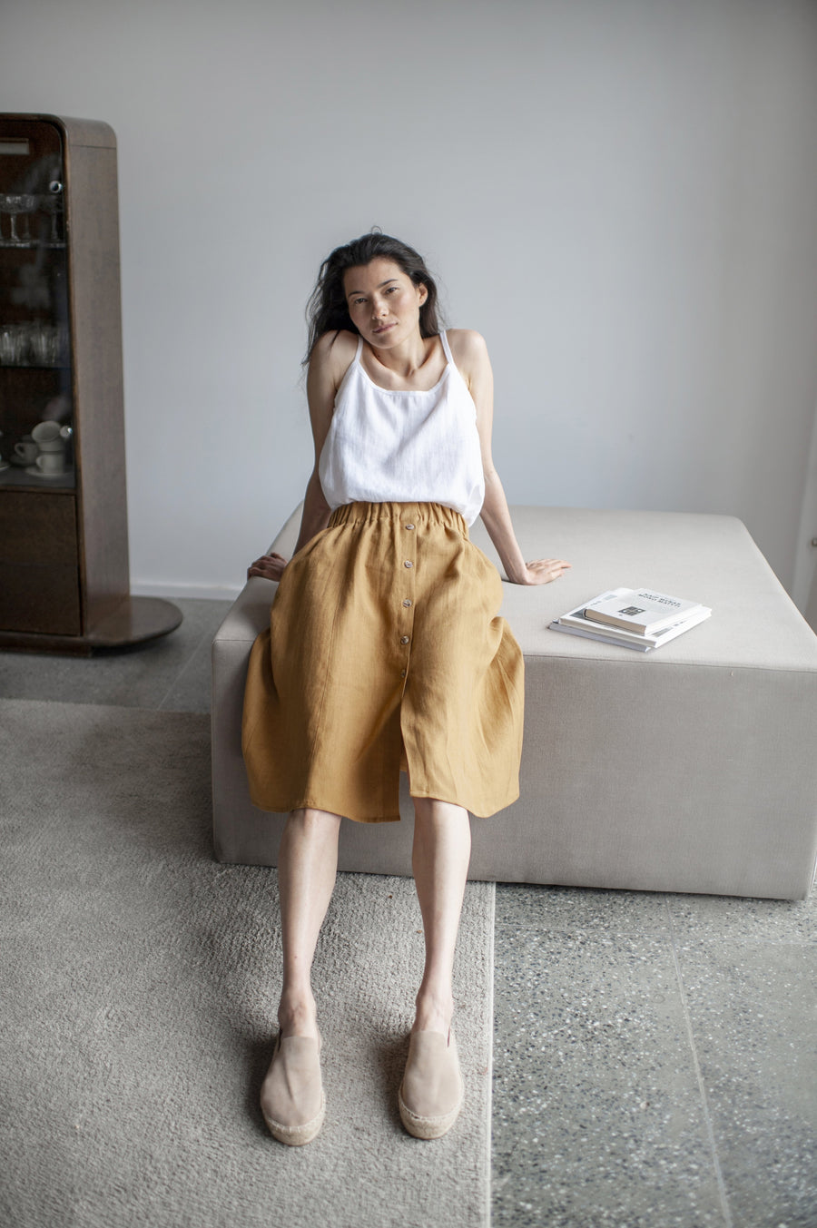 linen skirt with buttons