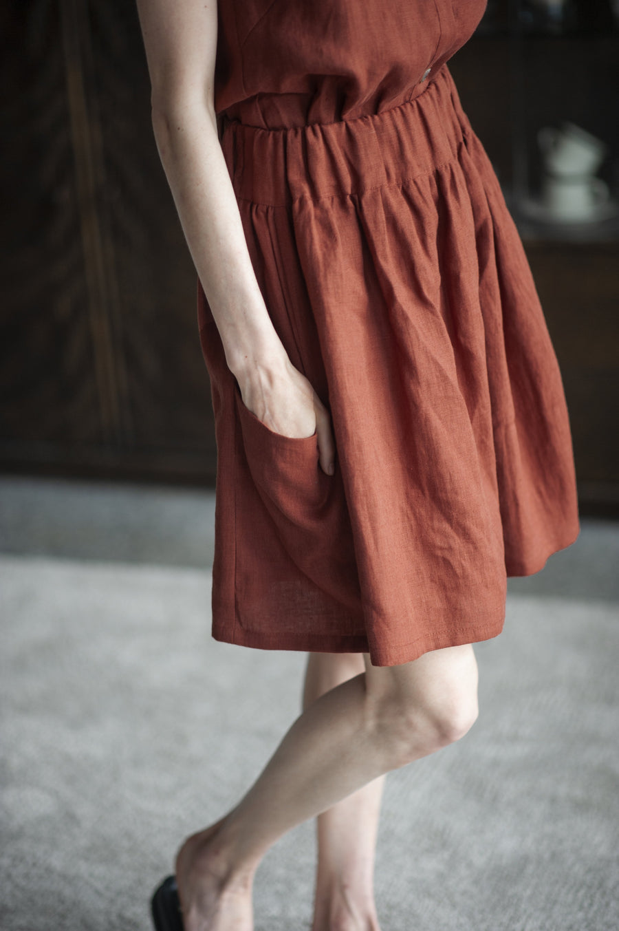 rusty linen skirt