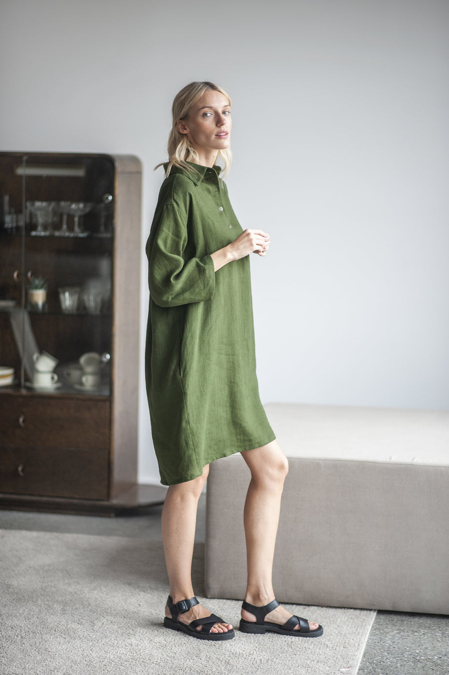 Natural Light Linen Shirt Dress