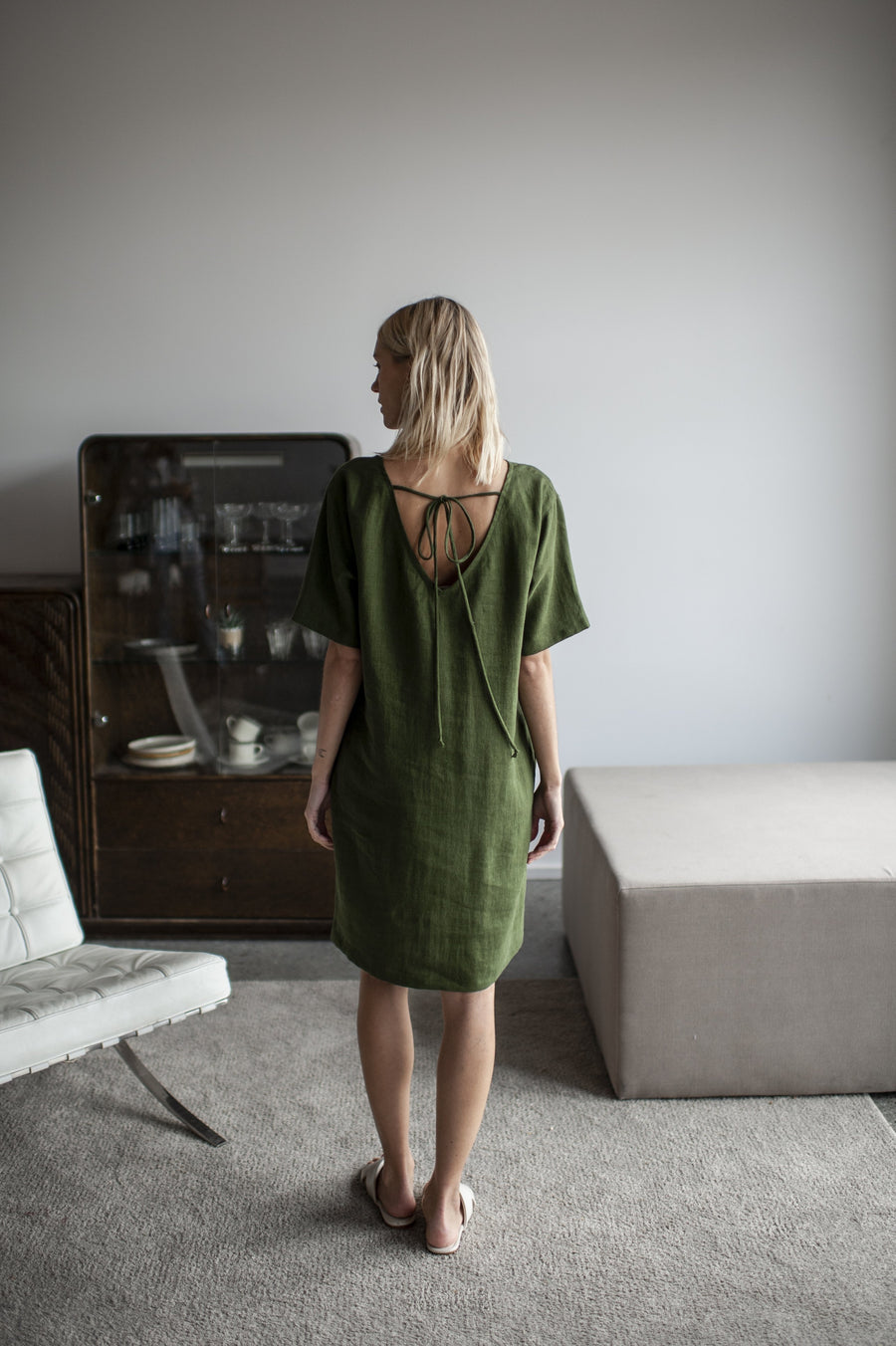 Dark Green Linen Dress