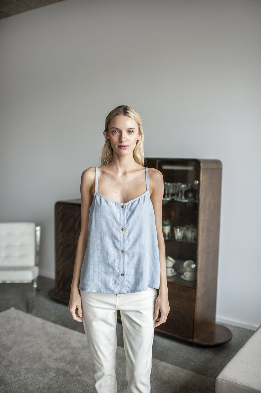 Walnut Brown Linen Cami Top With Straps