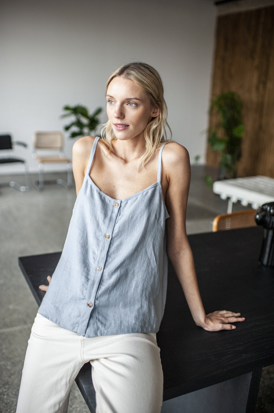 Walnut Brown Linen Cami Top With Straps
