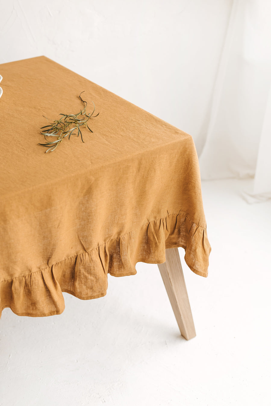 Chartreuse Yellow Linen Tablecloth With Ruffle
