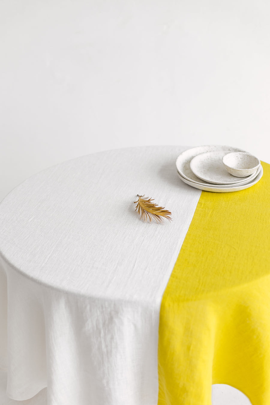 Color Block Round Yellow Linen Tablecloth