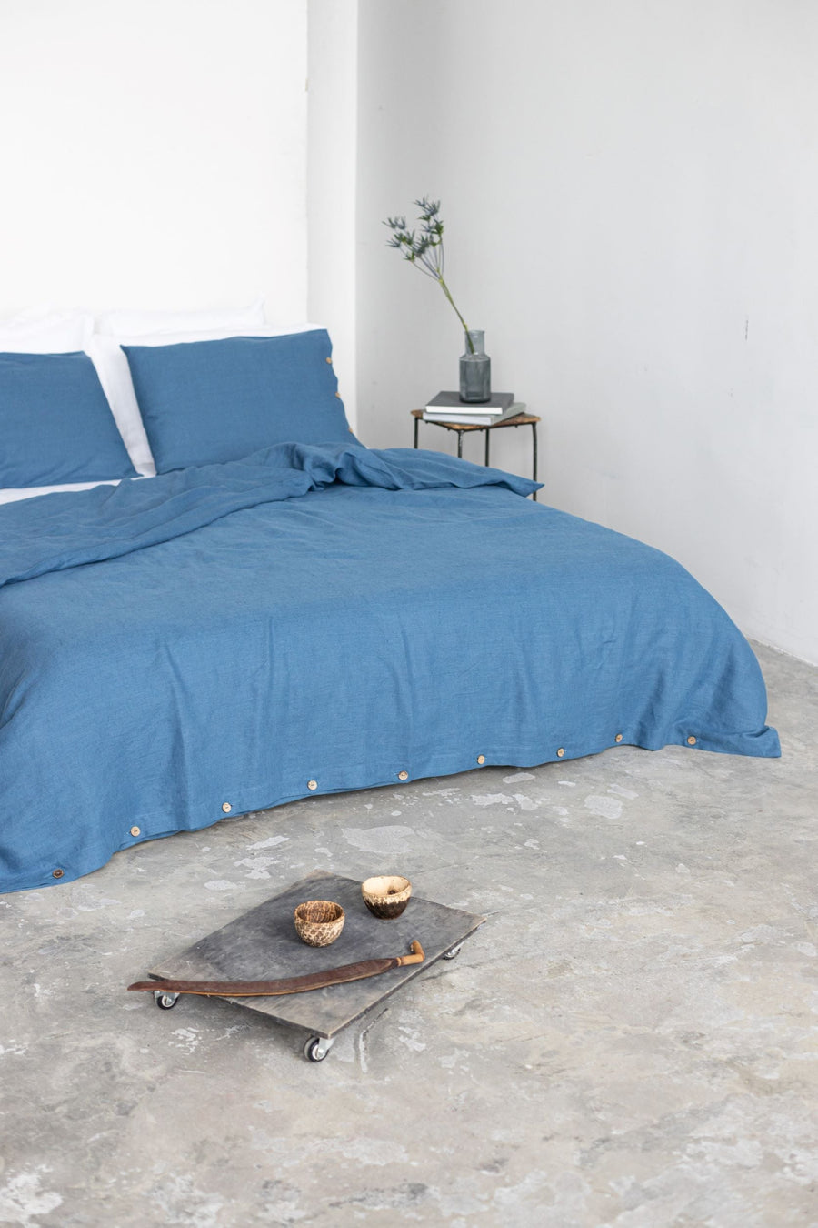 Harbour Blue Linen Duvet Cover And 2 Pillow Cases