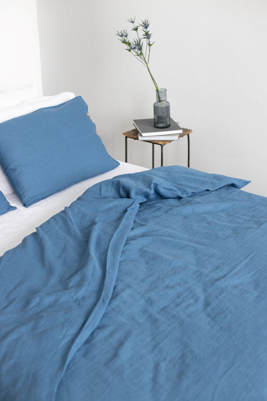 Harbour Blue Linen Duvet Cover And 2 Pillow Cases