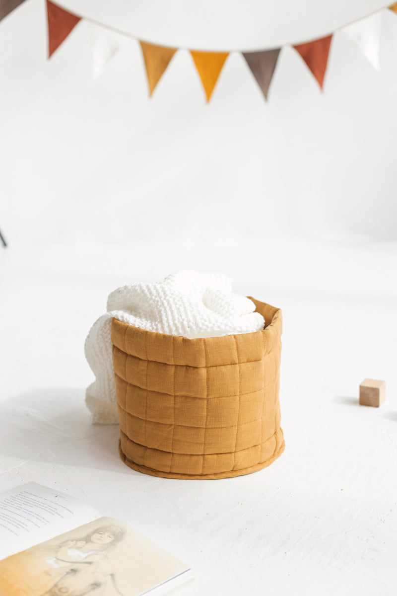 Linen Quilted Storage Basket