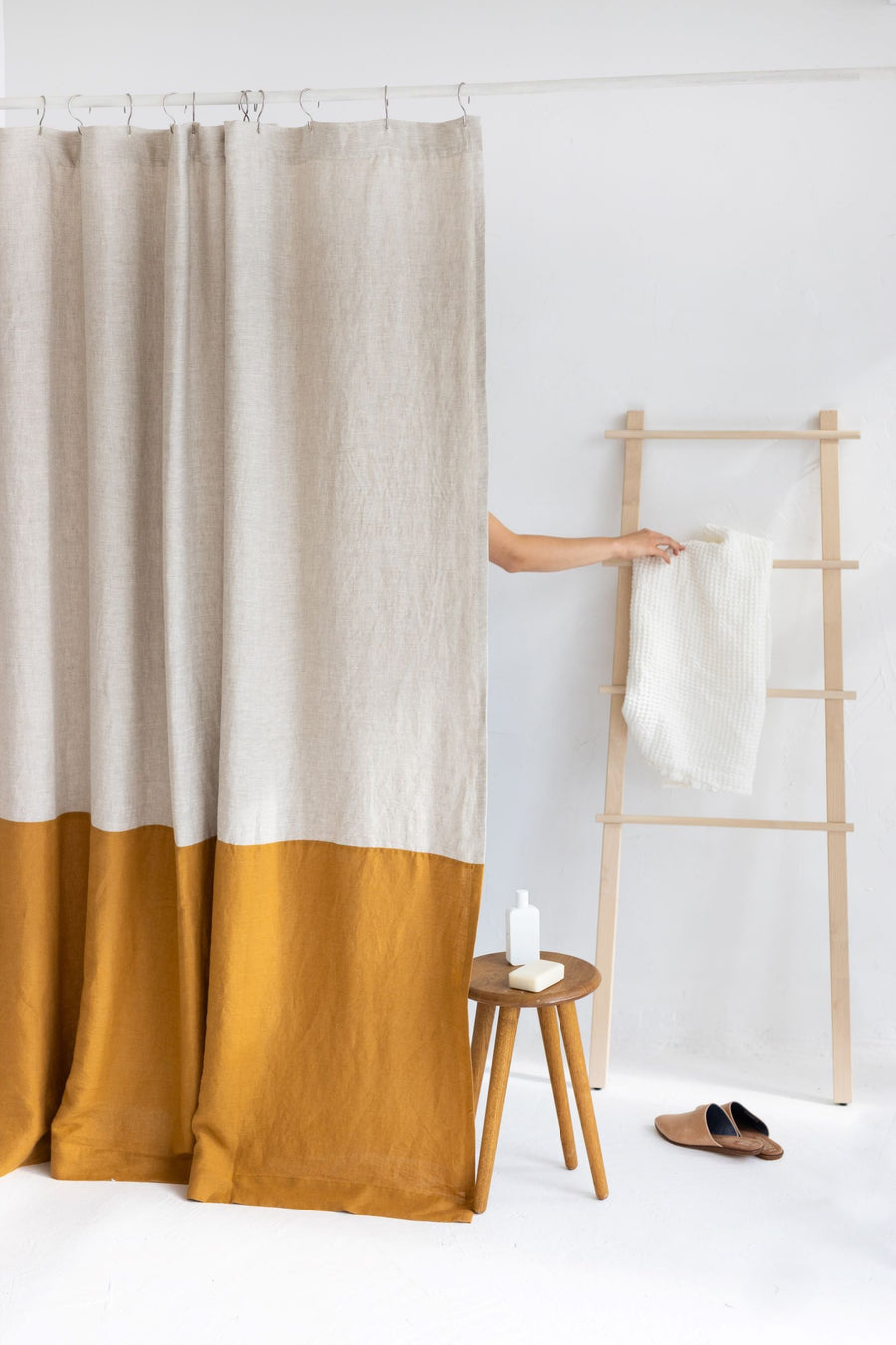 Waterproof Color Block Amber Linen Shower Curtain 183cm / 72'' width