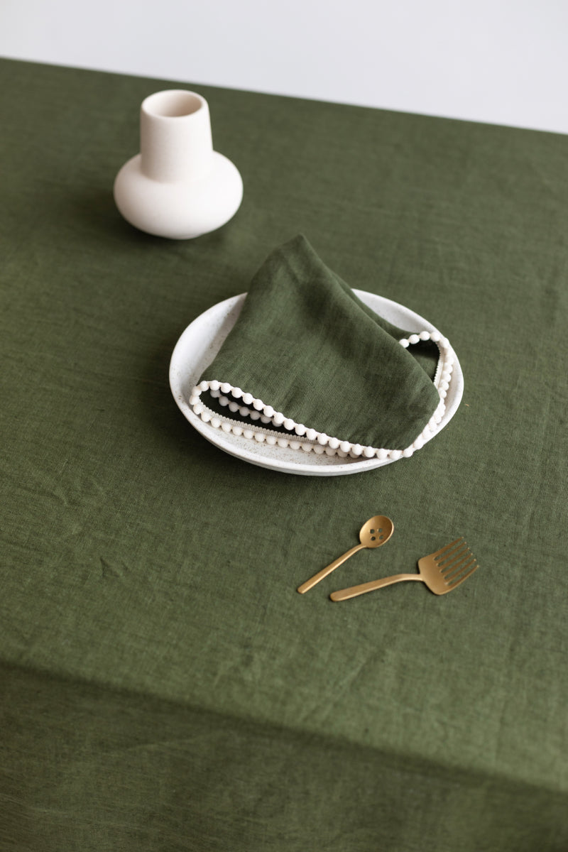 linen pom pom tablecloth
