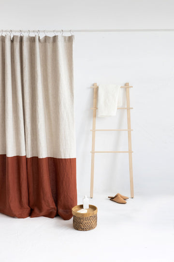 Waterproof Color Block Rusty Linen Shower Curtain 183cm / 72'' width